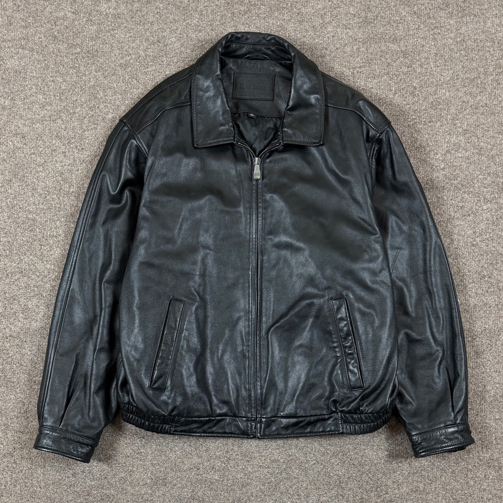Vintage Croft & Barrow Black Genuine Leather Full Zip Bomber Jacket Men’s XL 90s